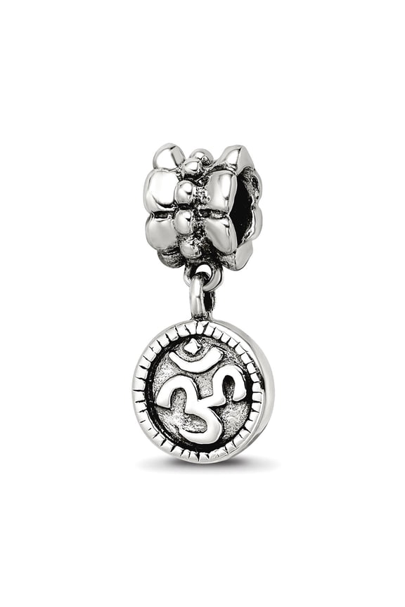 925 Sterling Silver Oxidized Reflections Om Symbol Dangle Bead Charm 20.91x8.18mm Wide Pendant Necklace for Women