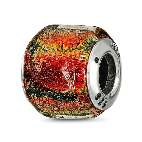 925 Sterling Silver Oxidized Reflections Orange Dichroic Glass Bead Charm 13.64x6.36mm Wide Pendant Necklace for Women
