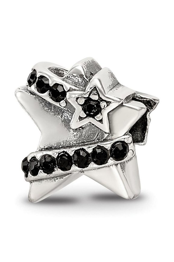 925 Sterling Silver Artisan Oxidized Reflections Star With Black Crystal Bead Charm Pendant Necklace Measures 10.91x9.09