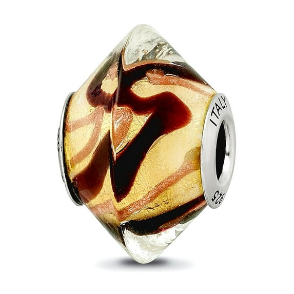 925 Sterling Silver Oxidized Reflections Yellow Black Italian Murano Glass Bead Charm 15.45x10.00mm Wide Pendant Necklac