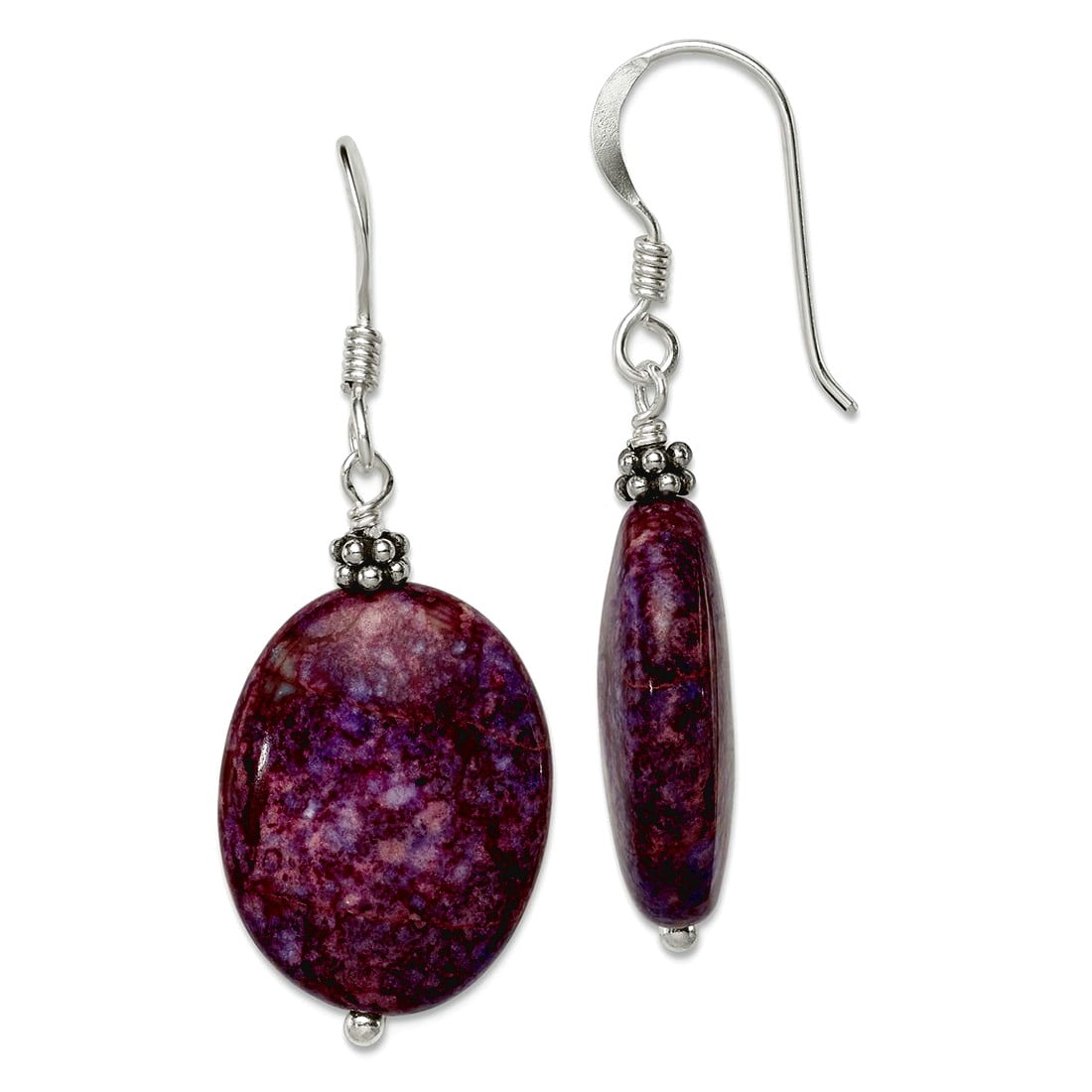 925 Sterling Silver Oxidized Shepherd hook Dark Charoite Earrings 34x12mm Stud Earring for Women