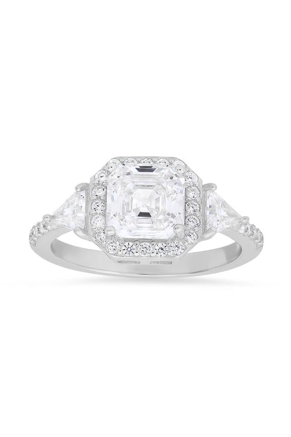 Kylie Harper Sterling Silver Asscher-cut Halo Cubic Zirconia CZ Ring