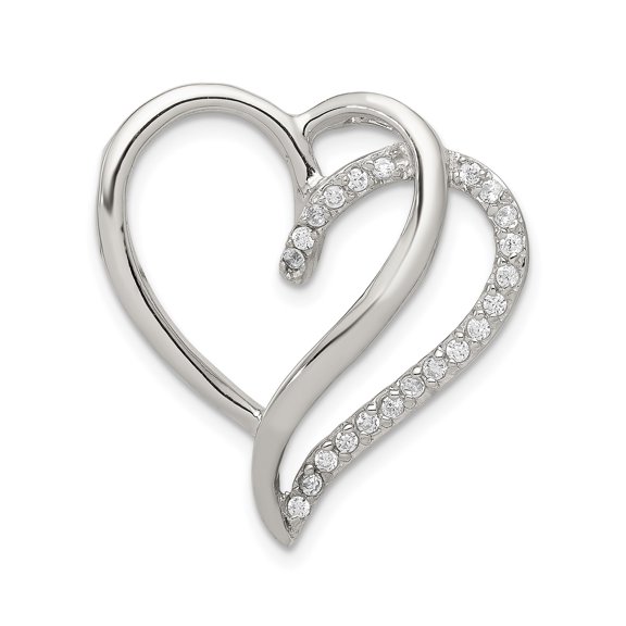 925 Sterling Silver Asymmetrical Open Heart Pendant with 22 Cubic Zirconia Stones for Women, Jewelry Stores Network