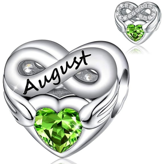 NINGAN 925 Sterling Silver August Angelwing Birthstone Heart Charm for Women Moment Charm Bracelet