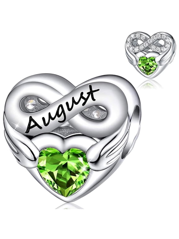 925 Sterling Silver August Angelwing Birthstone Heart Charm for Women Moment Charm Bracelet