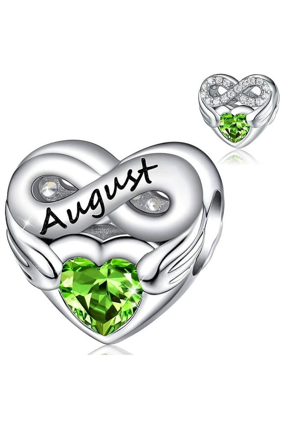 925 Sterling Silver August Angelwing Birthstone Heart Charm for Women Moment Charm Bracelet