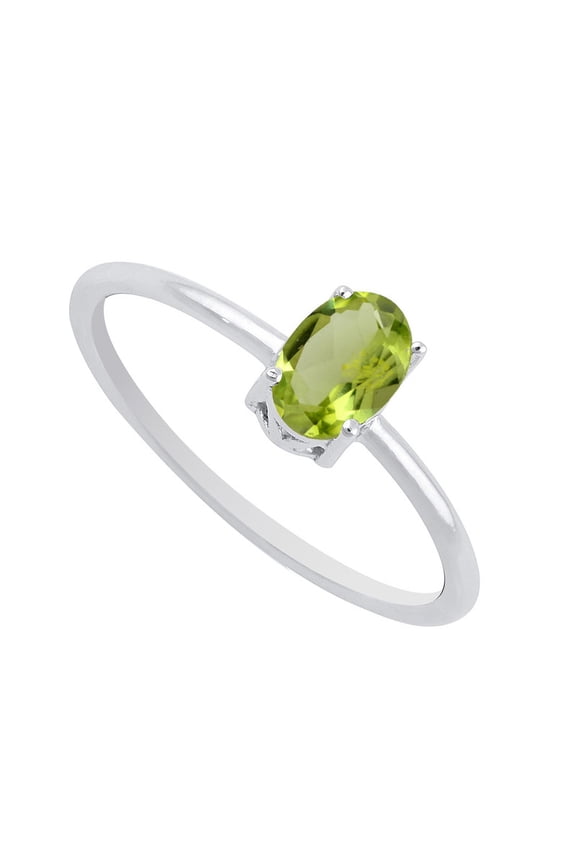 925 Sterling Silver August Birthstone Natural Peridot Ring, Solitaire Silver Ring