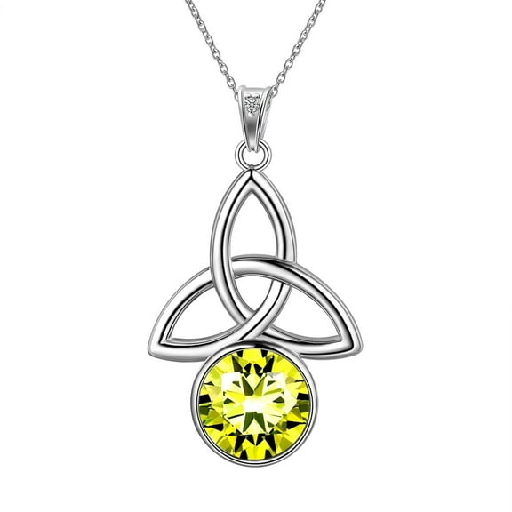 925 Sterling Silver Celtic Knot Necklace for Women August Birthstone Peridot Green Gemstone Trinity Triquetra Irish Pendant Jewelry Birthday Gift Hipunk