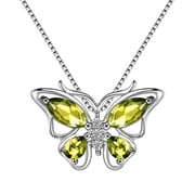 August Birthstone Necklace Green Butterfly Necklaces Peridot 925 Sterling Silver Pendant Jewelry Christmas Birthday Gift