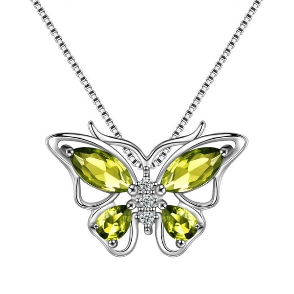 Juwaliy August Birthstone Necklace Green Butterfly Necklaces Peridot 925 Sterling Silver Pendant Jewelry Christmas Birthday Gift for Women Mother Wife