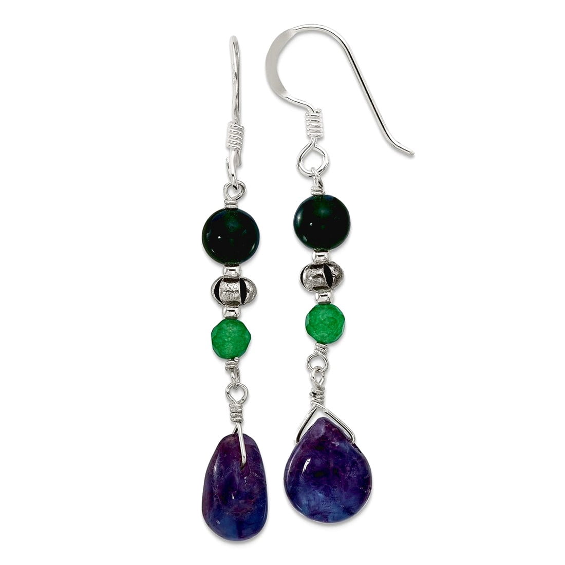 925 Sterling Silver Aventurine Fluorite Quartz Shepherd Hook Earrings 54x9.5mm Wide Stud Earring for Women