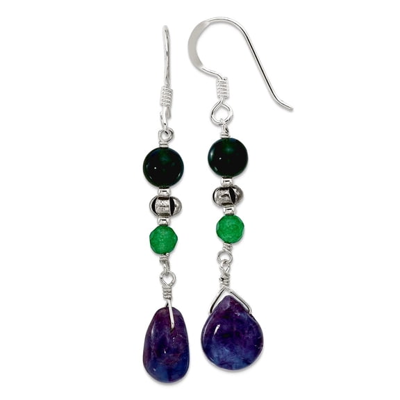 925 Sterling Silver Aventurine Fluorite Quartz Shepherd Hook Earrings 54x9.5mm Wide Stud Earring for Women