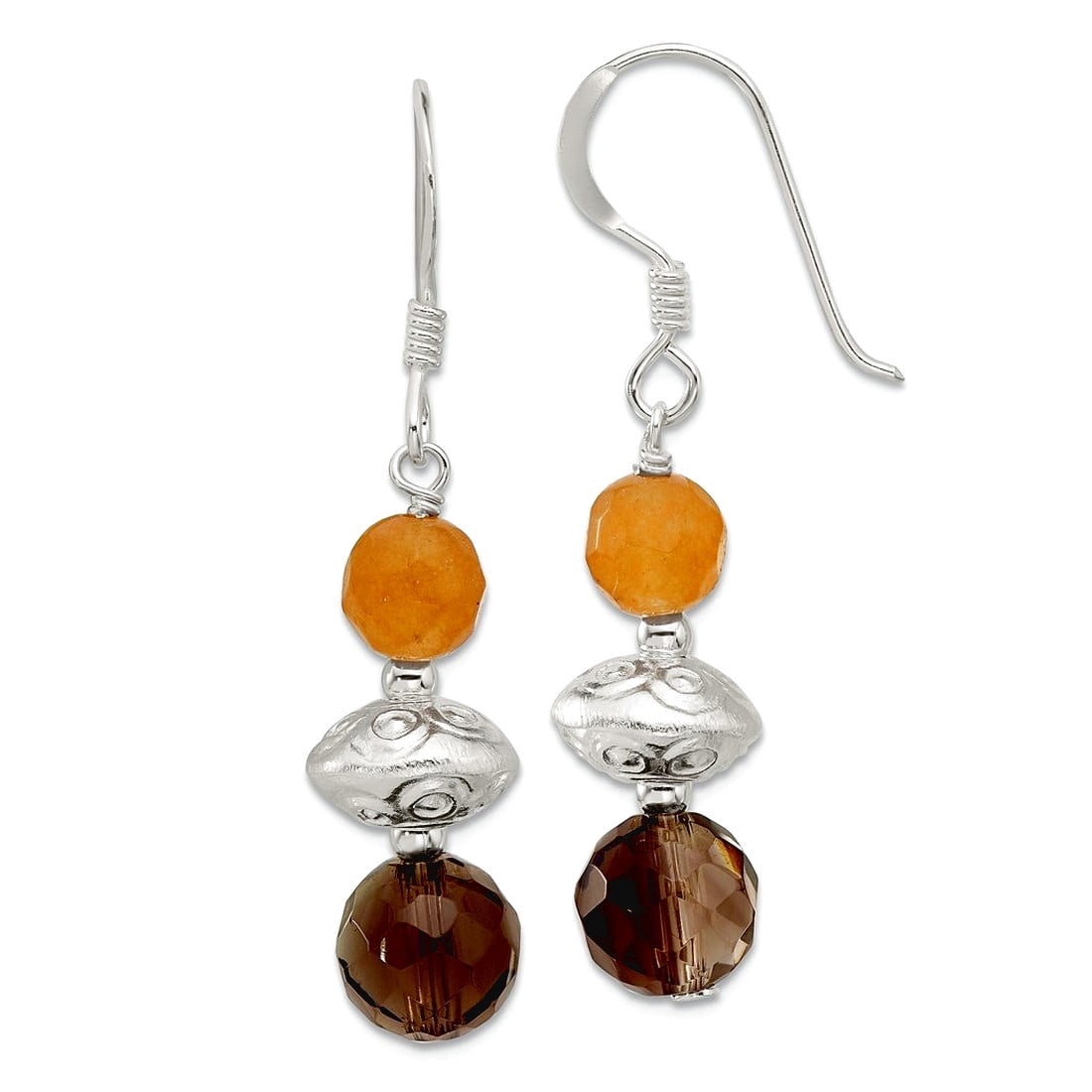 925 Sterling Silver Aventurine Smoky Quartz Shepherd Hook Earrings 42x9.25mm Wide Stud Earring for Women