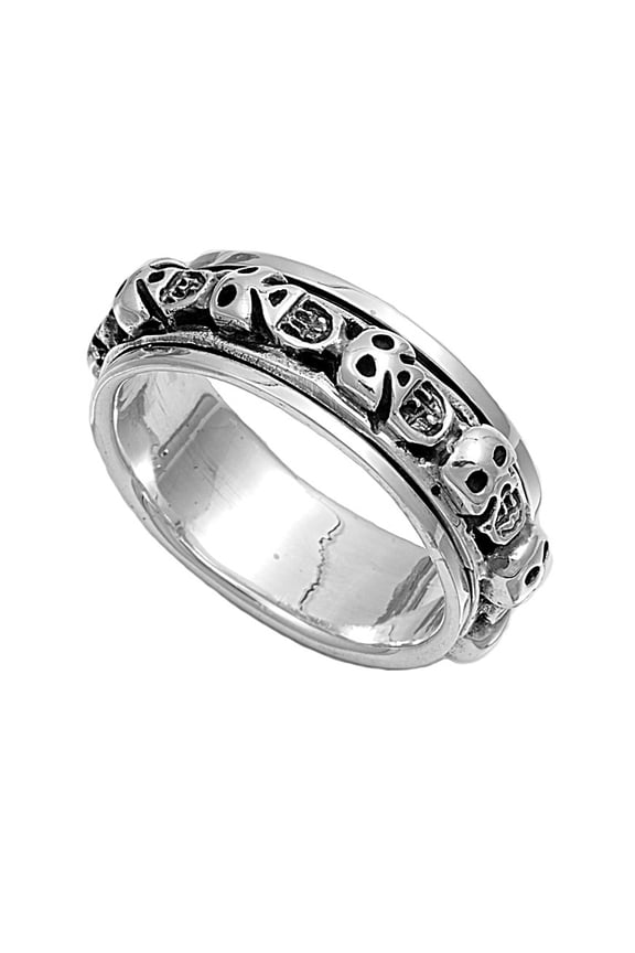 925 Sterling Silver Aztec Mayan Skull Spinner Ring Size 13