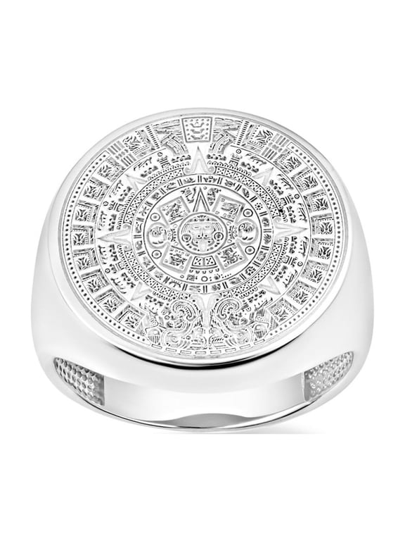925 Sterling Silver Aztec Sun Stone Signet Ring (Size 10)