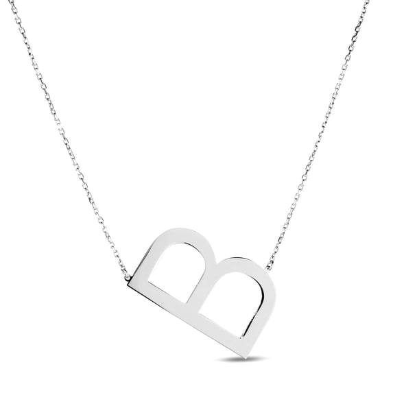 925 Sterling Silver B Letter Name Personalized Monogram Initial Necklace With Lobster Clasp Adjustable To 16 Inch 1.5mm