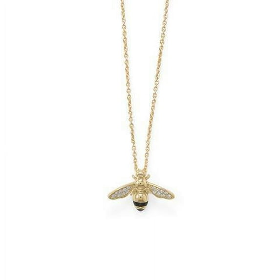 .925 Sterling Silver "BEE Mine!" 16"+2" 14 Karat Gold Plated Signity CZ Bee Women's Necklace/Pendant