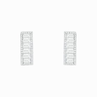 925 Sterling Silver Baguette Diamond Bar Stud Earrings for Women, 1/20 Ct