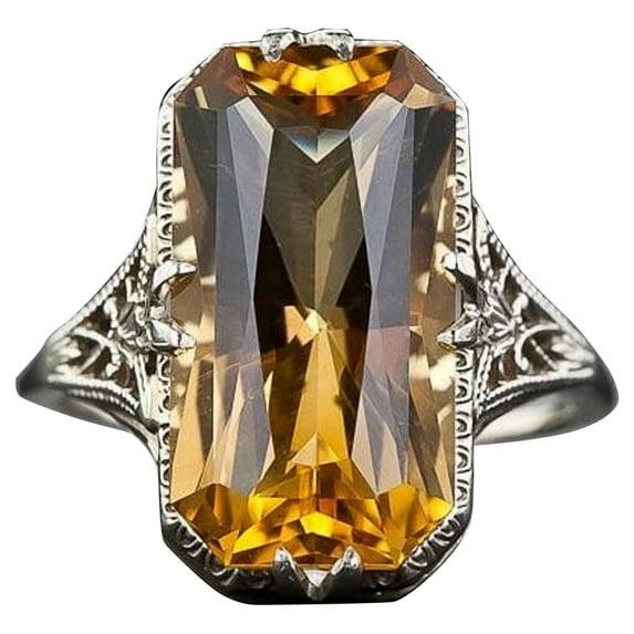 925 Sterling Silver Baguette Emerald Cut Lemon Engagement Band Rings