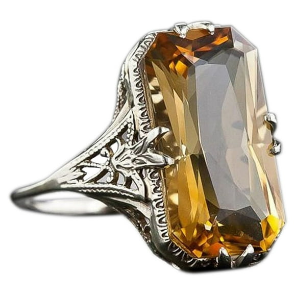 925 Sterling Silver Baguette Emerald Cut Lemon Engagement Band Rings