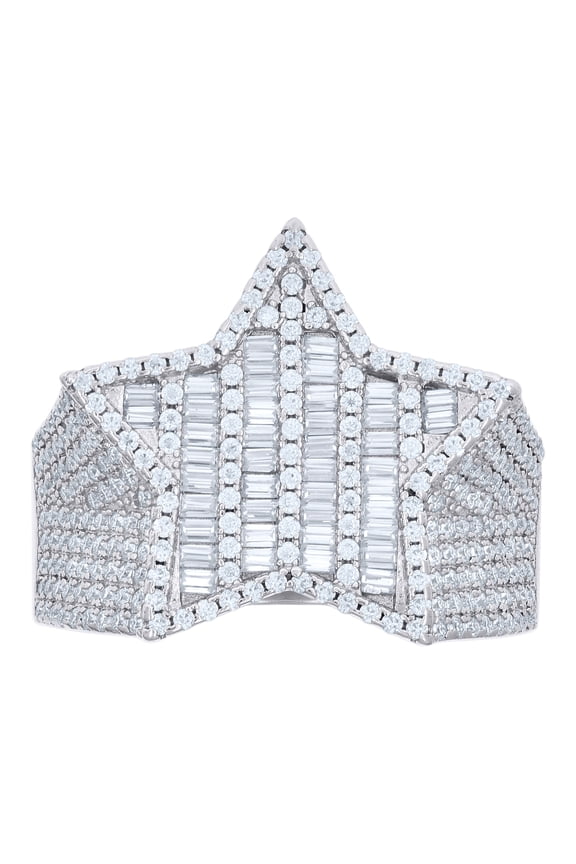 925 Sterling Silver Baguette Moissanite Statement Iced Out Star Pinky Ring 2.47 CT | Size 8