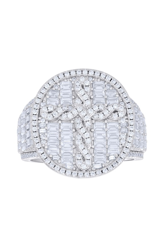 925 Sterling Silver Baguette Moissanite Statement Oval Halo Braided Cross Pinky Ring 3.66 CT | Size 10