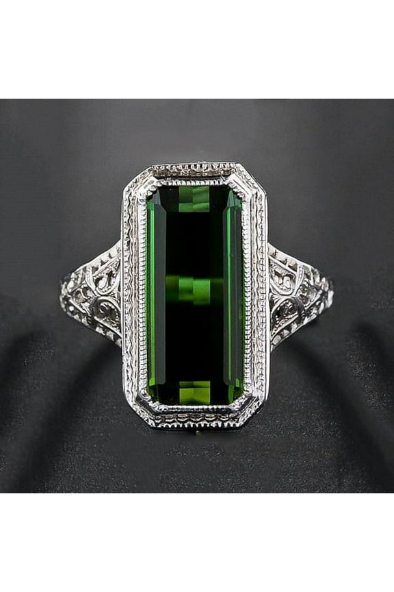 925 Sterling Silver Baguette Princess Emerald Retro Diamond Band Rings
