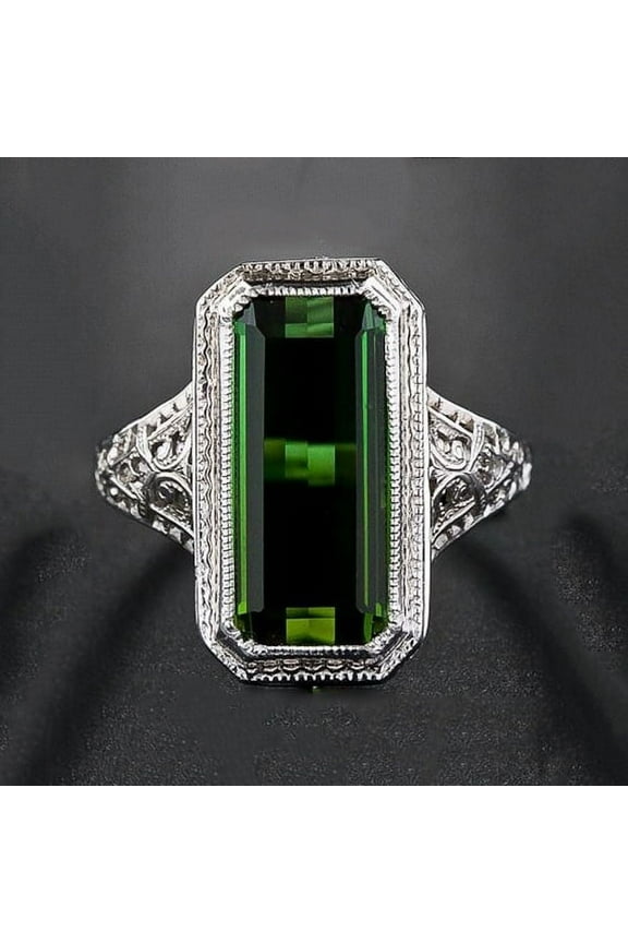 925 Sterling Silver Baguette Princess Emerald Retro Diamond Band Rings