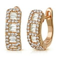 thumbnail image 1 of 925 Sterling Silver Baguette Round CZ Hoop Huggie Earrings, 0.5", 1 of 3