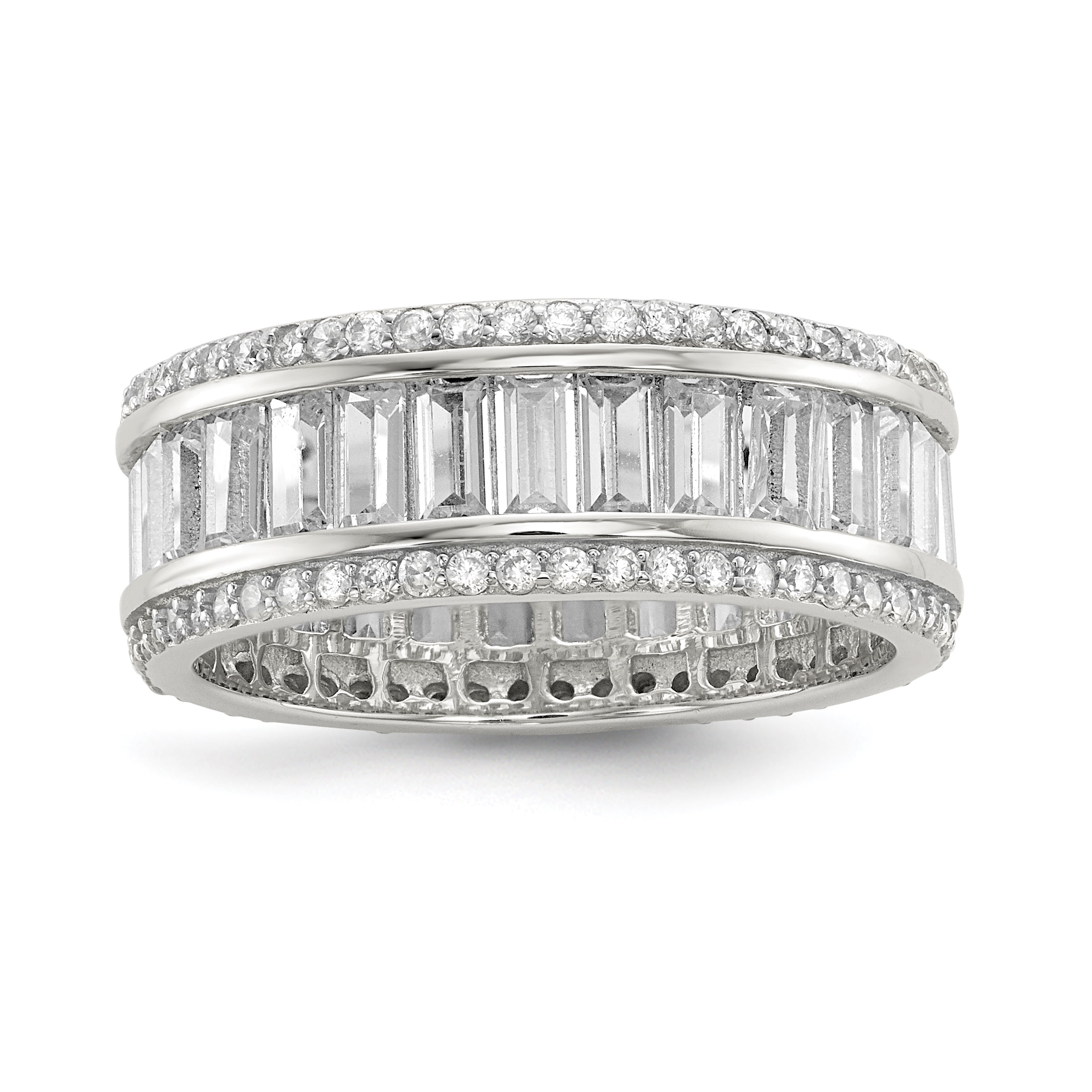 925 Sterling Silver Baguette and Round Cubic Zirconia Eternity