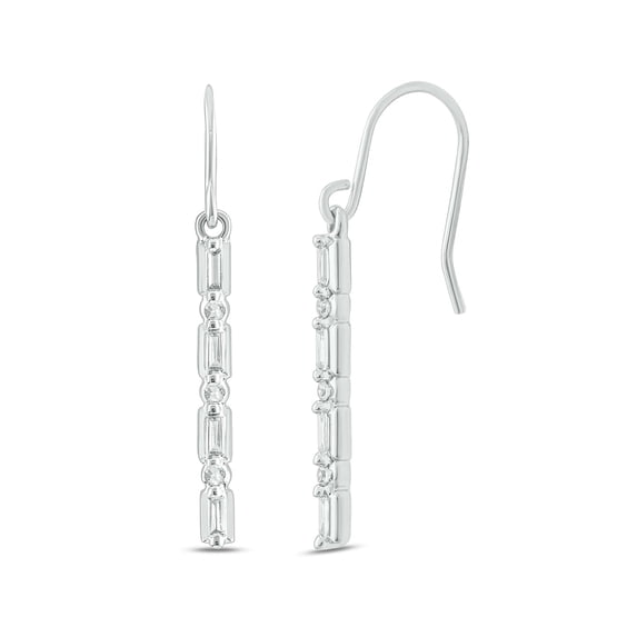 925 Sterling Silver Baguette and Round White Diamond Dangle Earrings for Women, 1/6 Ct
