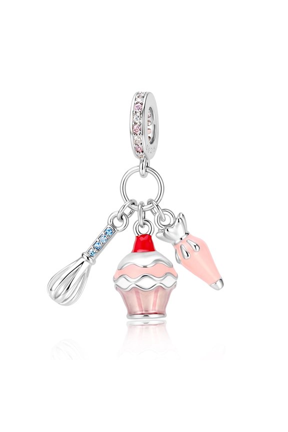 925 Sterling Silver Baking Cupcake Whisk Piping Bag Dangle Charm For Bracelets & Bangle Pendant Jewelry