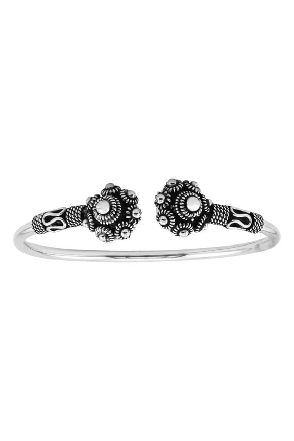 925 Sterling Silver Balinese Style Bangle with Flowers
