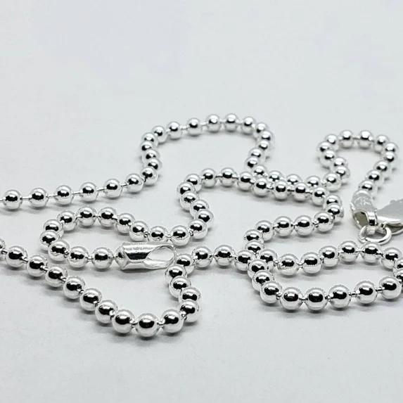 925 Sterling Silver Ball Bead Chain Necklace .925 Italy 3mm - All Sizes