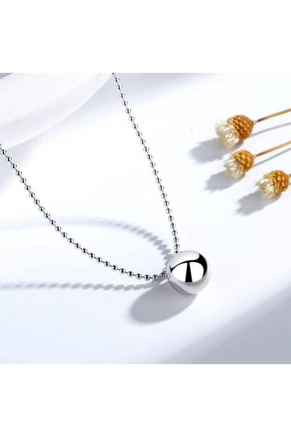 925 Sterling Silver Ball Bead Pendant Necklace, 18 in Cable Chain