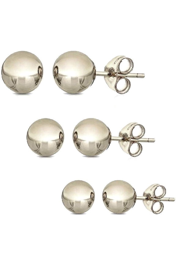 .925 Sterling Silver Ball Stud Earrings (3-Pair-Pack)