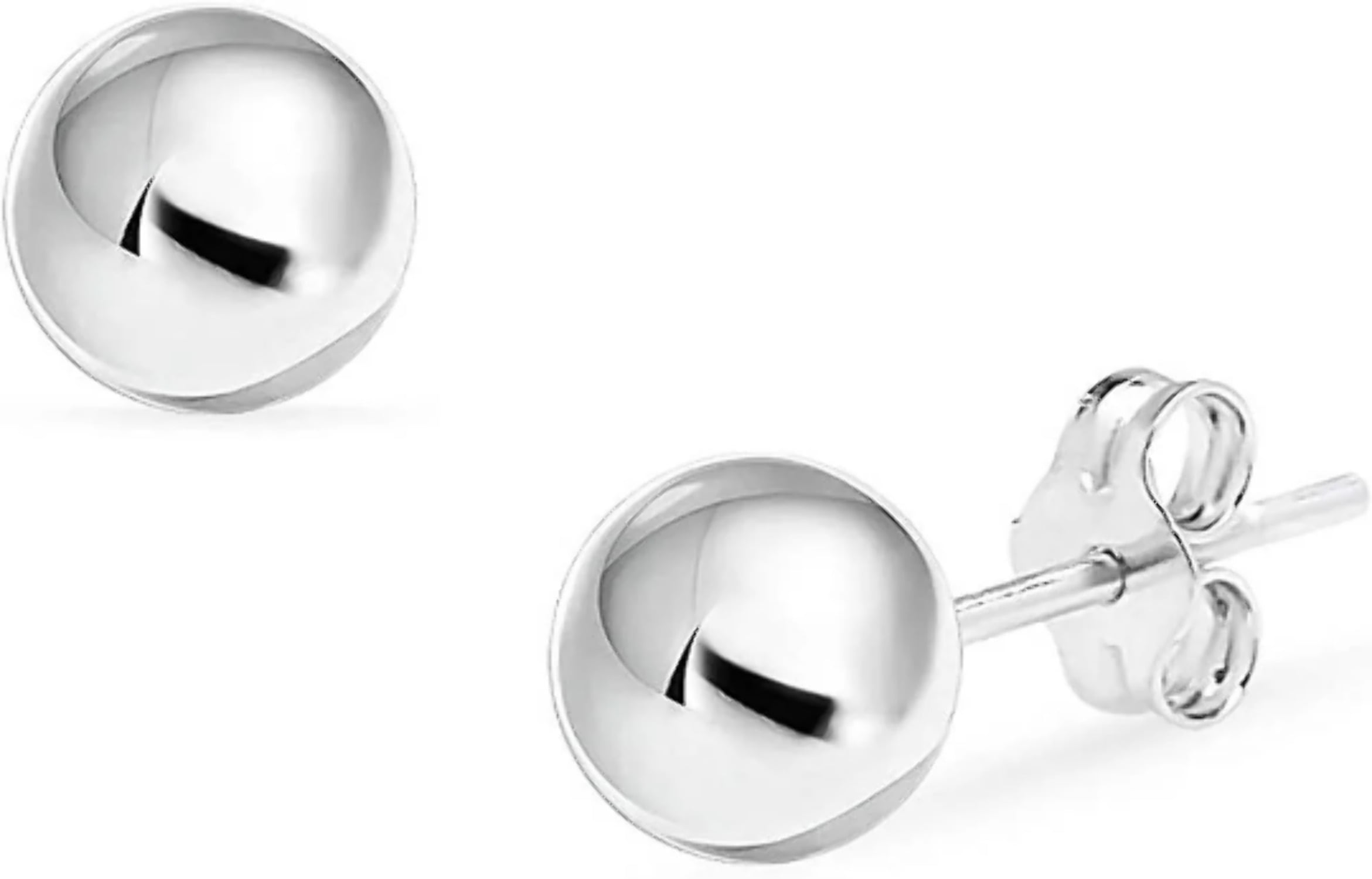 925 Sterling Silver Ball Stud Earrings High Polished Women's Jewelry 6