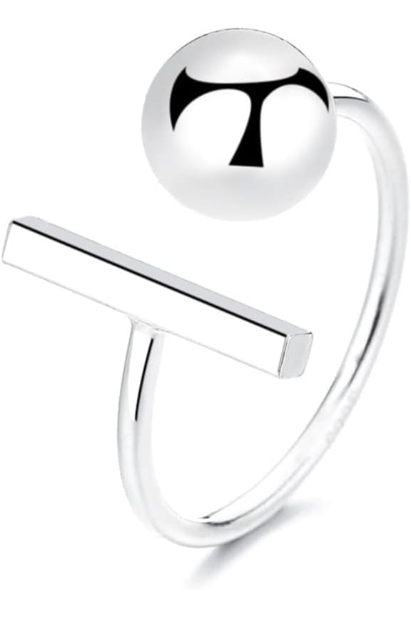 925 Sterling Silver Ball T-Shaped Statement Ring for Women Men Fashion Minimalist Adjustable Open Rings Stacking Middle Tail Finger Simple Unique Jewelry for Birthday Christmas Gifts Bff