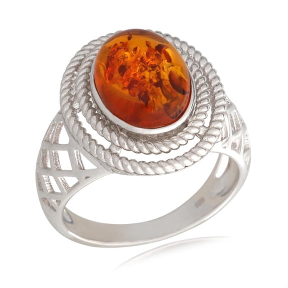 925 Sterling Silver Baltic Amber Ring