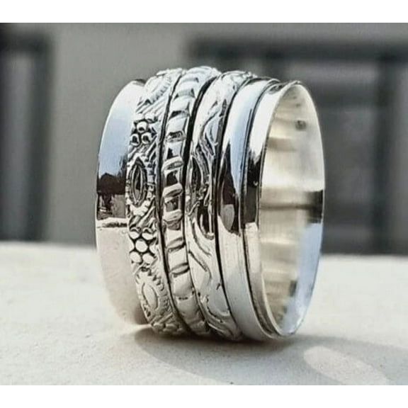 925 Sterling Silver Band& SPINNER Meditation Ring Handmade Ring Woman Gift Ring