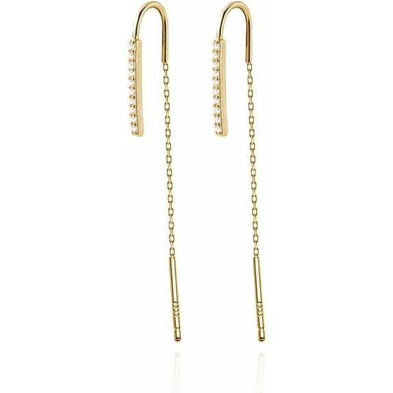 925 Sterling Silver Bar Threader Earrings Dangle for Women Teens CZ Chain Dangle Earrings Drop Tassel