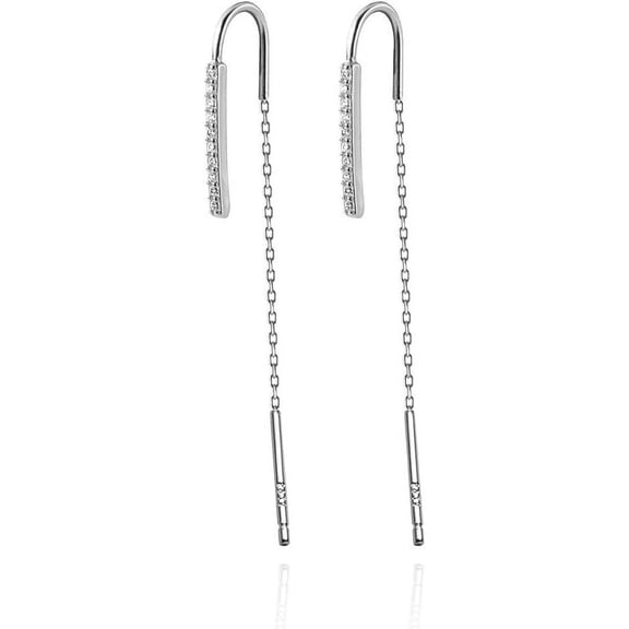 925 Sterling Silver Bar Threader Earrings Dangle for Women Teens CZ Chain Dangle Earrings Drop Tassel