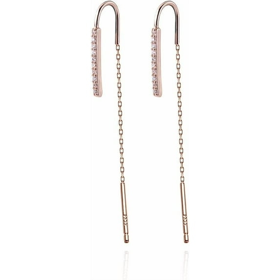 925 Sterling Silver Bar Threader Earrings Dangle for Women Teens CZ Chain Dangle Earrings Drop Tassel