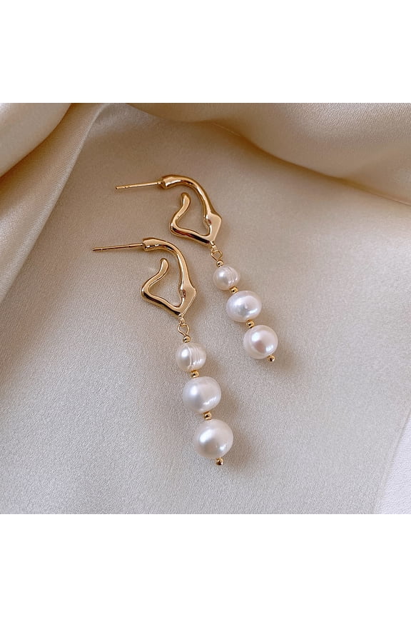 925 Sterling Silver Baroque Freshwater Pearl Stud Earrings - Chic French Design with Metal Wire Setting