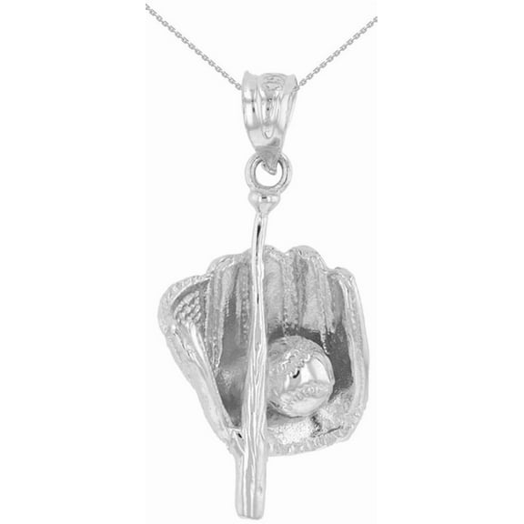 .925 Sterling Silver Baseball Pendant Necklace (Pendant with 22" chain)