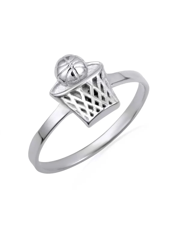 925 Sterling Silver Basketball Hoop Sports Ring (Size 4.25)