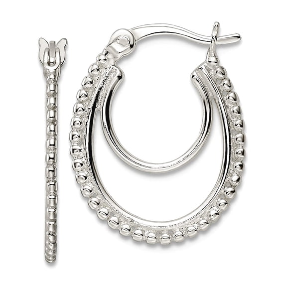 925 Sterling Silver Beaded Double Oval Hoop Earrings 19.7x15.8mm Wide 1mm Thick Hoop Earring for Women