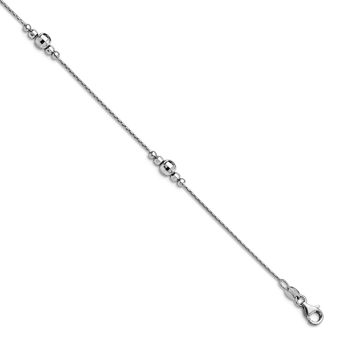 925 Sterling Silver Beaded Fancy Lobster Closure Polished Anklet With 1inch Ext With All Silver Beads 9 Inch 1mm Wide An