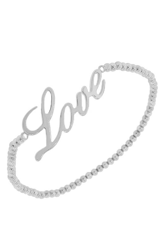 925 Sterling Silver Beaded Love Heart Charm Stretch Cord Bracelet