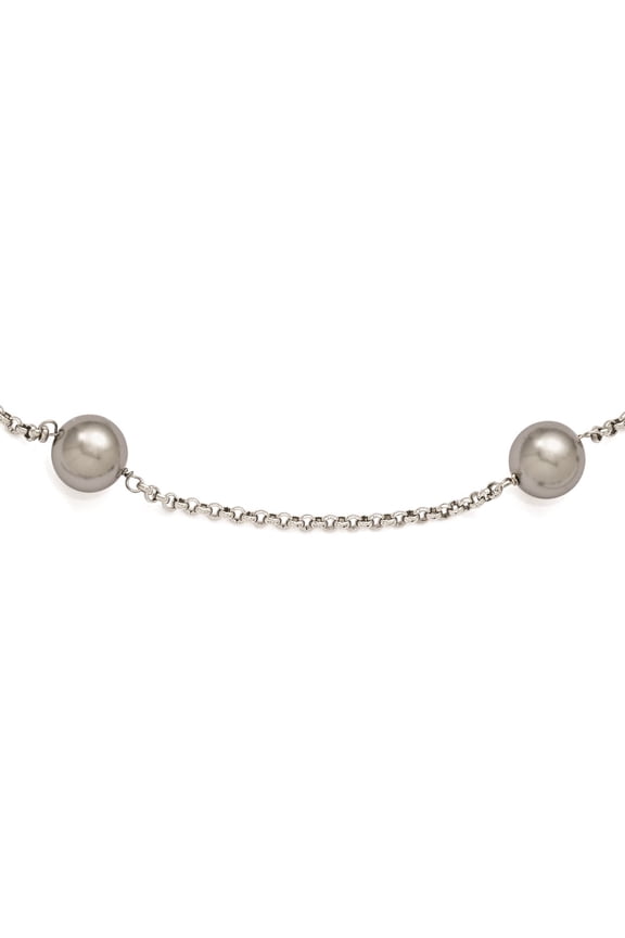925 Sterling Silver Beaded Necklace Chain Majestik 10-11mm Grey Shell Bead 7 Station 21 inch 10 mm